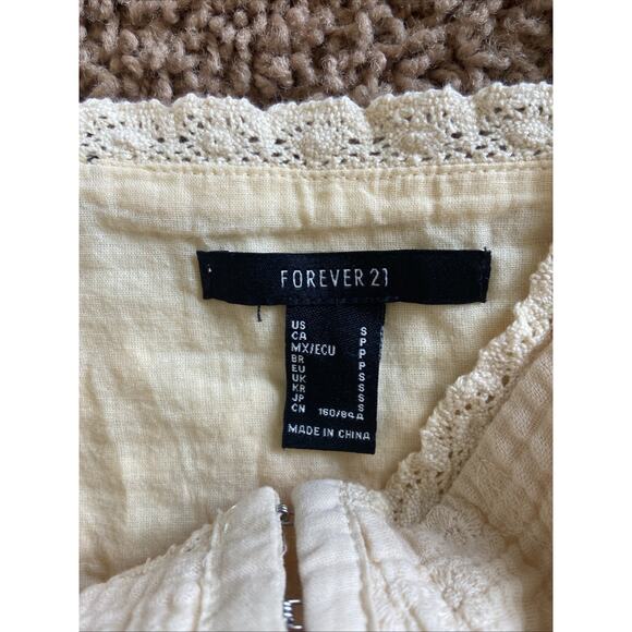 Forever 21 Butter Yellow Floral‎ Flower Lace Crop Top Festival Boho Shirt Small - Picture 7 of 10